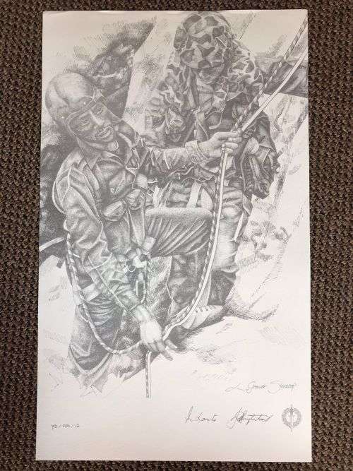 SA RECCE REGT. PENCIL SKETCH BY L. GREWER STEENKAMP AND SIGNED BY MAJ. F.W. LOOTSand COL. JAN BREYTE