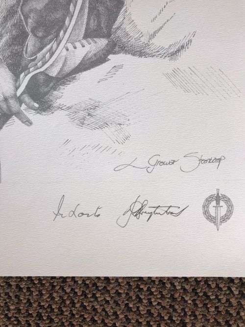 SA RECCE REGT. PENCIL SKETCH BY L. GREWER STEENKAMP AND SIGNED BY MAJ. F.W. LOOTSand COL. JAN BREYTE