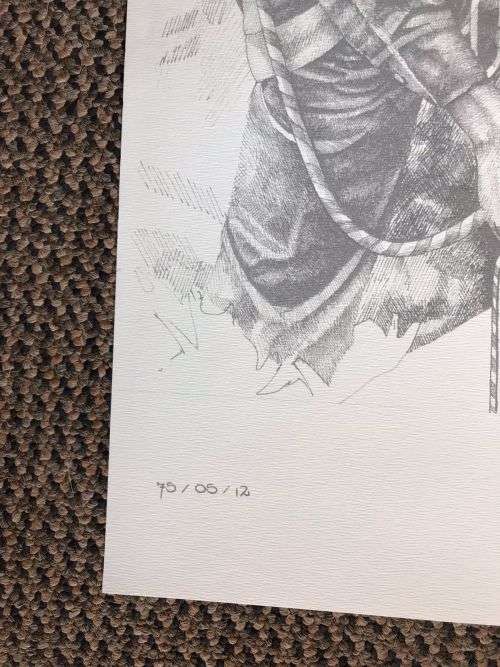 SA RECCE REGT. PENCIL SKETCH BY L. GREWER STEENKAMP AND SIGNED BY MAJ. F.W. LOOTSand COL. JAN BREYTE