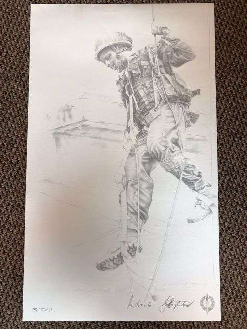 SA RECCE REGT. PENCIL SKETCH BY L. GREWER STEENKAMP AND SIGNED BY MAJ. F.W. LOOTSand COL. JAN BREYTE