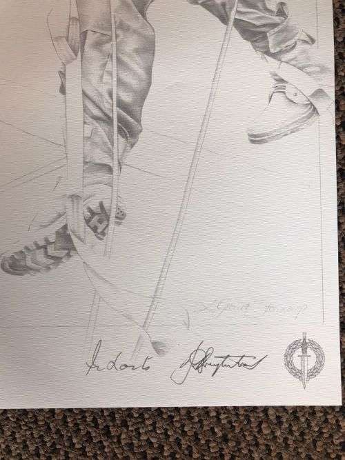 SA RECCE REGT. PENCIL SKETCH BY L. GREWER STEENKAMP AND SIGNED BY MAJ. F.W. LOOTSand COL. JAN BREYTE