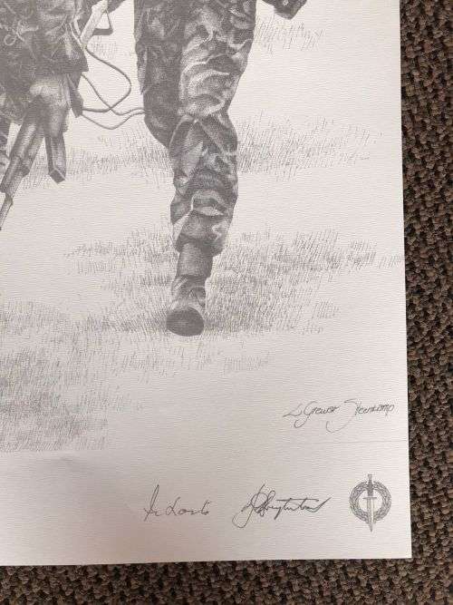 SA RECCE REGT. PENCIL SKETCH BY L. GREWER STEENKAMP AND SIGNED BY MAJ. F.W. LOOTSand COL. JAN BREYTE