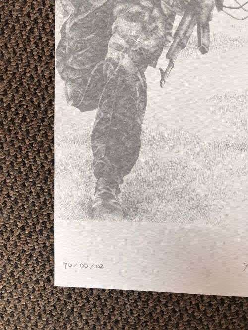 SA RECCE REGT. PENCIL SKETCH BY L. GREWER STEENKAMP AND SIGNED BY MAJ. F.W. LOOTSand COL. JAN BREYTE
