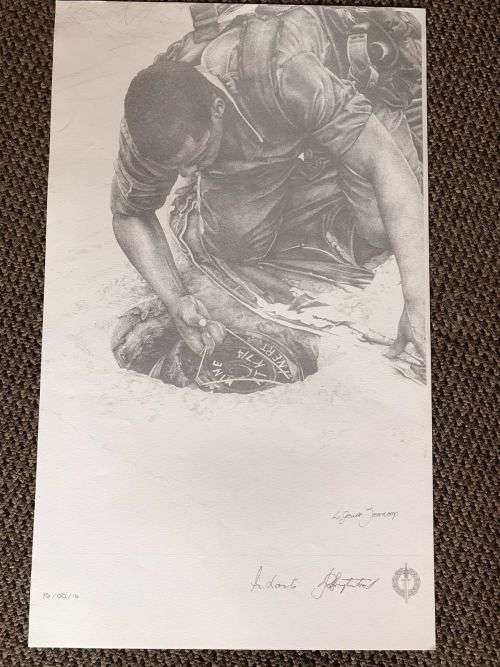 SA RECCE REGT. PENCIL SKETCH BY L. GREWER STEENKAMP AND SIGNED BY MAJ. F.W. LOOTSand COL. JAN BREYTE