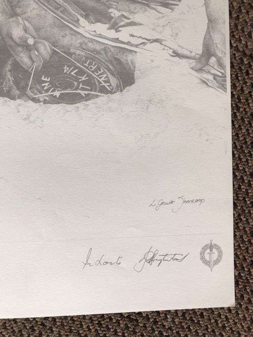 SA RECCE REGT. PENCIL SKETCH BY L. GREWER STEENKAMP AND SIGNED BY MAJ. F.W. LOOTSand COL. JAN BREYTE