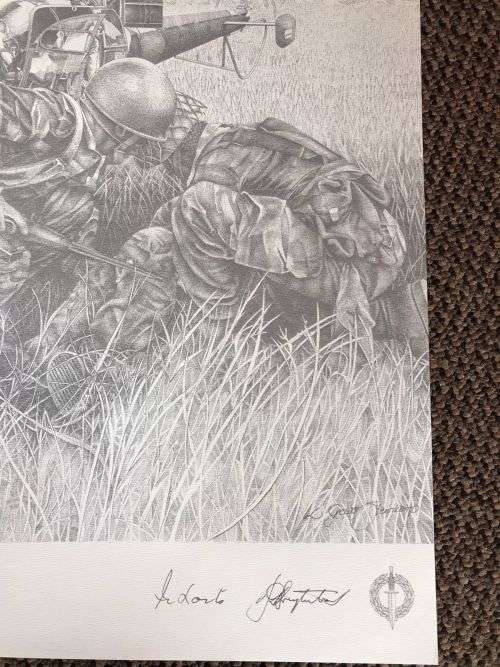 SA RECCE REGT. PENCIL SKETCH BY L. GREWER STEENKAMP AND SIGNED BY MAJ. F.W. LOOTSand COL. JAN BREYTE