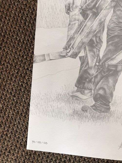 SA RECCE REGT. PENCIL SKETCH BY L. GREWER STEENKAMP AND SIGNED BY MAJ. F.W. LOOTSand COL. JAN BREYTE