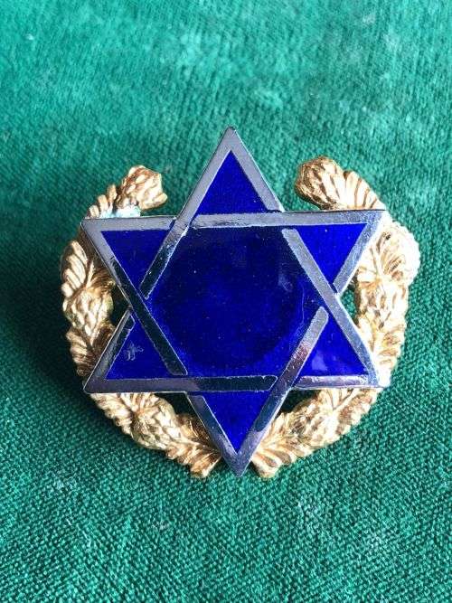 JEWISH CHAPLAIN`S BI METAL AND ENAMEL CAP BADGE-APPROVED IN 1978- 2X SCREW LUGS