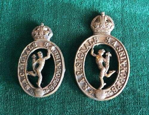 SA CORPS OF SIGNALS BRASS CAP and COLLAR- NO LUGS