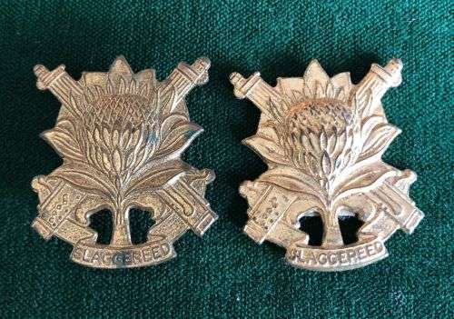 REGT. LANGENHOVEN PARK GILDING METAL COLLAR BADGE PAIR- NO PINS