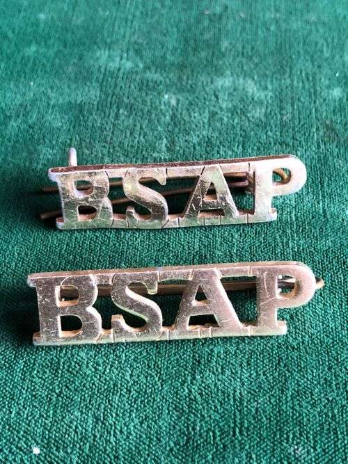 RHODESIA BSAP TITLE PAIR ANODISED 1970`S-1980-LUGS INTACT
