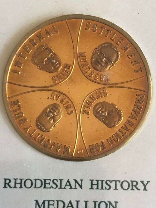 RHODESIA HISTORY BRONZE MEDALLION VOLUME 5-INTERNAL SETTLEMENT-SIZE 42MM-GILDED BRONZE-MASS 33,9GR-M