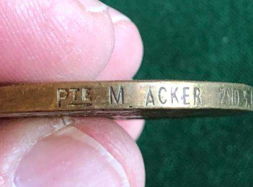 FULL SIZE WW1 VICTORY MEDAL NAMED TO PTE. M. ACKER 2ND S.A.I.-THE 2ND SAI BRIGADE FOUGHT UNER BRIG-G
