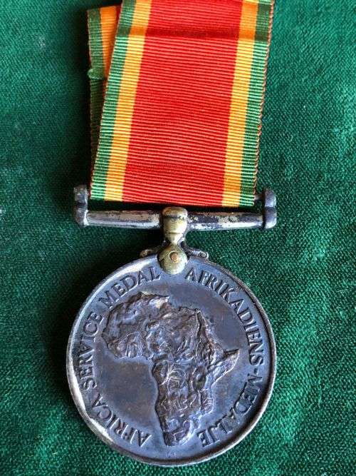 WW2 SINGLE AFRICA SERVICE MEDAL (SILVER) AWARDED TO  W 297804 C.E. COLLINS