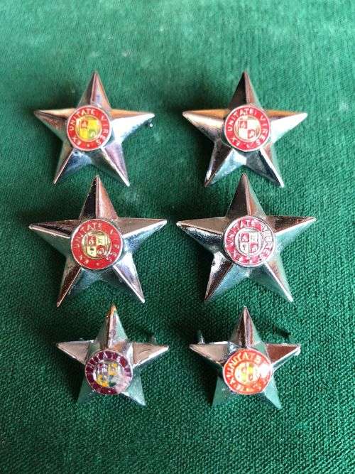 SA ARMY CHROME RANK BADGES-6 IN TOTAL-WORN 1980`S-1996- PINS INTACT
