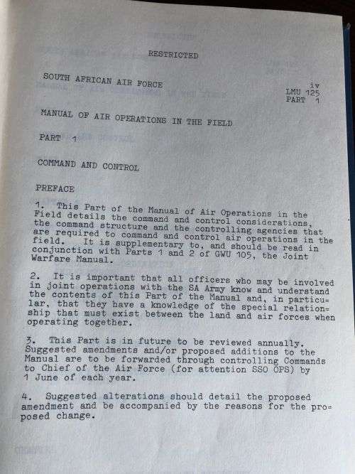 SOUTH AFRICAN AIR FORCE MANUAL OF OPERATIONS IN THE FIELD PART 1- RESTRICTED