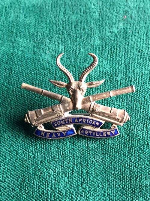 SA HEAVY ARTILLERY AND ENAMEL COLLAR BADGE-WORN 1915-1919-STICK PIN INTACT