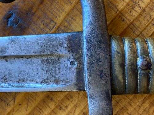 FRENCH YATAGHAN BLADED 1866 BAYONET WITH MATCHING (NUMBERED) METAL SCABBARD-TOTAL LENGTH 70CM