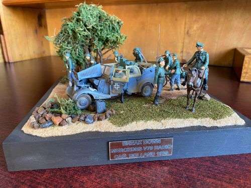 WW2 GERMAN-BREAK DOWN MERCEDES V70 RADIO CAR-HOLLAND 1939-PLASTIC AND WOOD MODEL-COMES WITH A GLASS