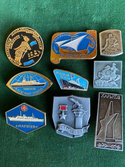 SOVIET RUSSIA NAVAL PINS-SELECTION OF 9 SOLD TOGETHER-CIRCA 1980`S-STICK PINS INTACT