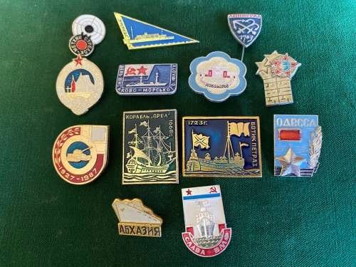 SOVIET RUSSIA NAVY PINS- SELECTION OF 13 SOLD TOGETHER-CIRCA 1980`S-STICK PINS INTACT