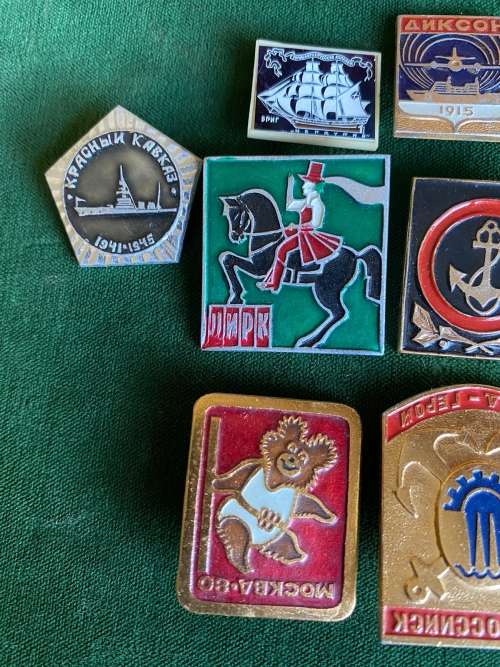 SOVIET RUSSIA NAVY PINS-SELECTION OF 9 SOLD TOGETHER-CIRCA 1980`S-STICK PINS INTACT