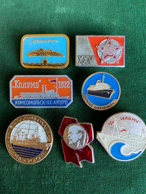 SOVIET RUSSIA NAVY PINS-SELECTION OF 7-SOLD TOGETHER-CIRCA 1980`S- STICK PINS INTACT
