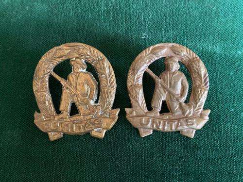 COMMANDO BRASS COLLAR BADGE PAIR-WORN 1963-1976-PINS INTACT