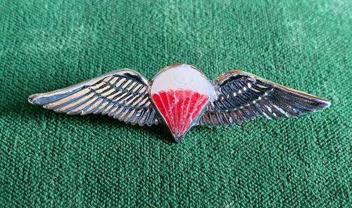 SA PARACHUTE FREE FALL CHROMED AND LUCITE COVERED ENAMELED WING- WORN FROM THE 1970`S-MESS DRESS- 2