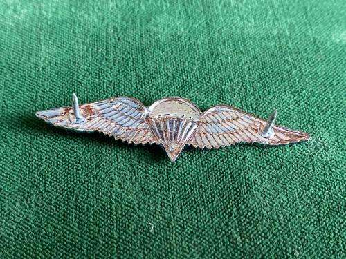 SA PARACHUTE FREE FALL CHROMED AND LUCITE COVERED ENAMELED WING- WORN FROM THE 1970`S-MESS DRESS- 2