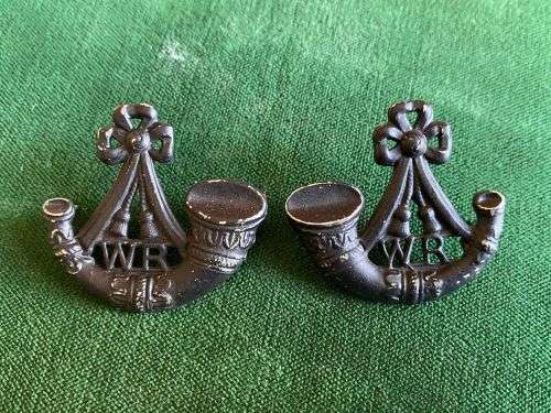 WITWATERSRAND  RIFLES BLACKENED COLLAR BADGE PAIR-WORN 1905-1908-PINS INTACT