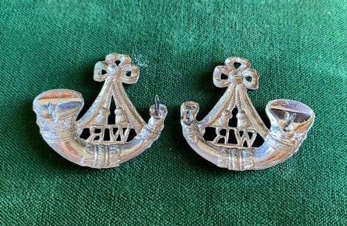 WITWATERSRAND  RIFLES BLACKENED COLLAR BADGE PAIR-WORN 1905-1908-PINS INTACT