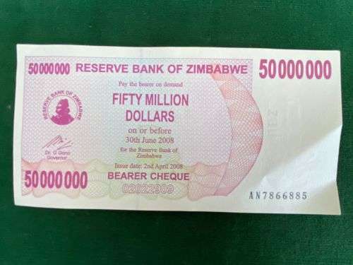 ZIMBABWE UNCIRCULATED 50 MILLION DOLLAR BEARER CHEQUE AN7866885