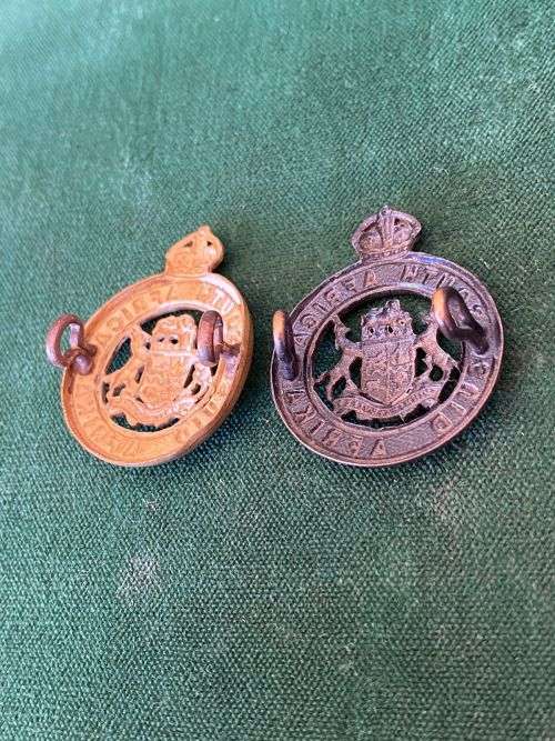 SA GENERAL SERVICE CORPS COLLAR BADGE PAIR-WORN 1940`S-LUGS INTACT