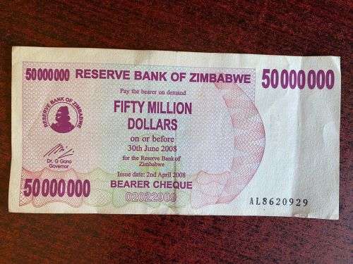 ZIMBABWE 500 MILLION DOLLAR BEARER CHEQUE-USED BUT GOOD CONDITION
