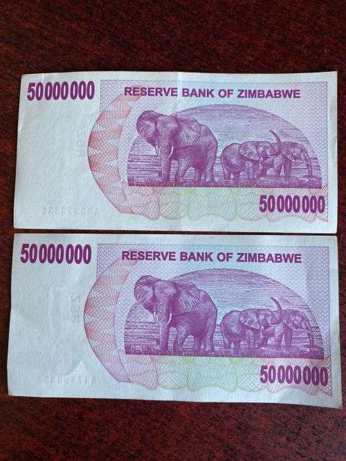 ZIMBABWE UNCIRCULATED 500 MILLION DOLLAR BEARER CHEQUE- 2 SOLD TOGETHER