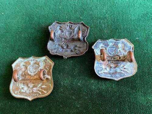 DURBAN LIGHT INFANTRY BRASS COLLAR BADGES-3X -WORN 1913-64-LUGS INTACT