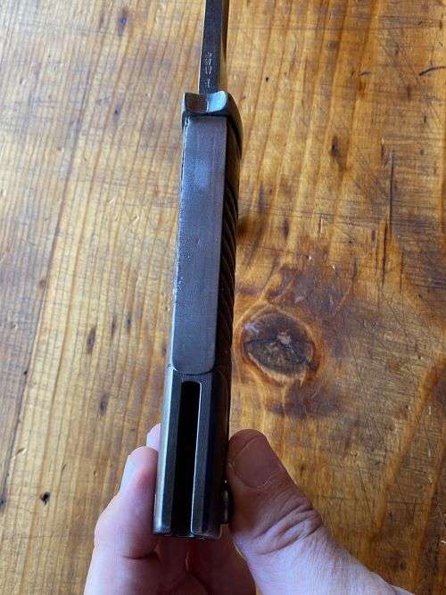 GERMAN S98/05- A BUTCHER BAYONET-THIS ONE MADE WITH A PLAIN BLADE WITHOUT SAW BACK-THE BACK OF THE B