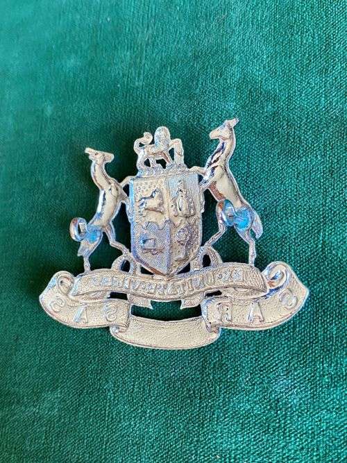SOUTH AFRICAN RAILWAYS,CHROME CAP BADGE- 2 LUGS