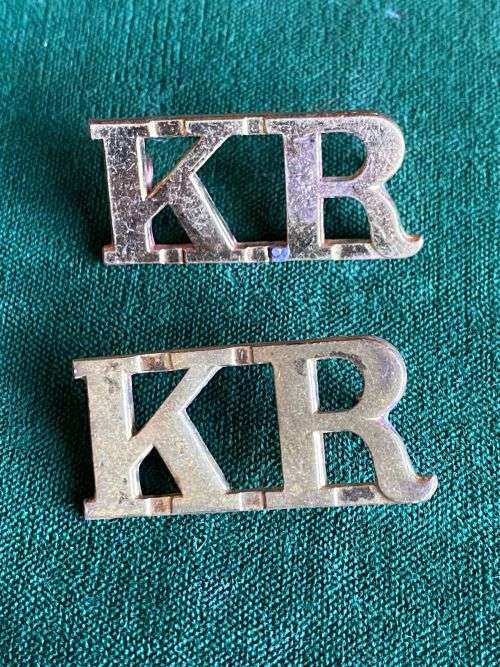 KIMBERLEY REGIMENT BRASS TITLE PAIR-WORN 1920`S-1950`S-ONE LUG MISSING