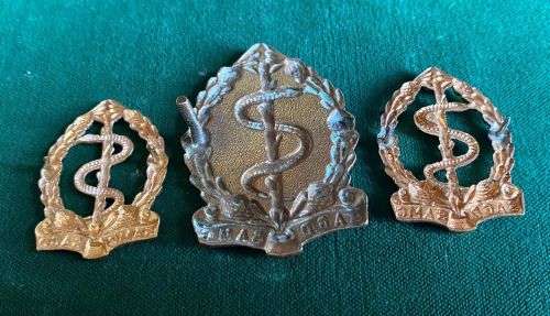 SA MEDICAL CORPS CAP AND COLLARS-WORN 1959-1970`S- ONE LUG ON CAP MISSING