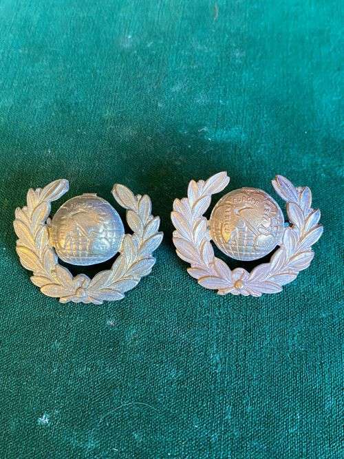 ROYAL MARINES COLLAR BADGE PAIR-WORN FROM 1923-LUGS COMPLETE