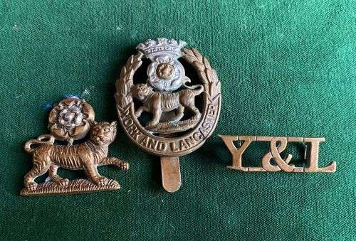 YORK AND LANCASTER REGT. CAP,COLLAR (NO LUGS) AND TITLE-SOLD TOGETHER-1889-1958