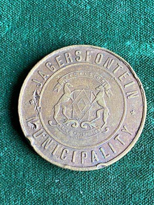 JAGERTSFONTEIN MUNICIPALITY 3 GALLON,WATER TOKEN-1913-1926-BRONZE-SIZE 36 MM