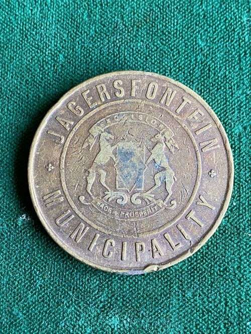 JAGERTSFONTEIN MUNICIPALITY 3 GALLON,WATER TOKEN-1913-1926-BRONZE-SIZE 36 MM