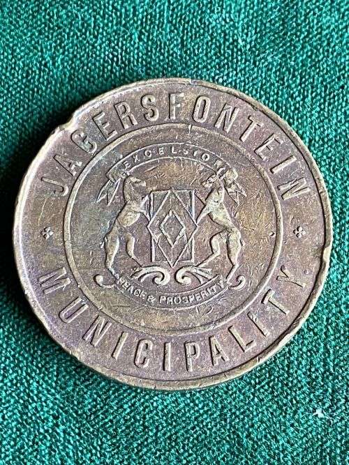JAGERTSFONTEIN MUNICIPALITY 3 GALLON,WATER TOKEN-1913-1926-BRONZE-SIZE 36 MM