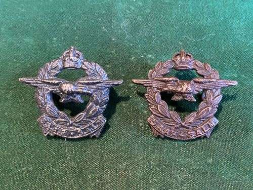 SAAF BLACKENED BRASS COLLAR BADGE PAIR-WORN 1930`S-1950`S-LUGS COMPLETE