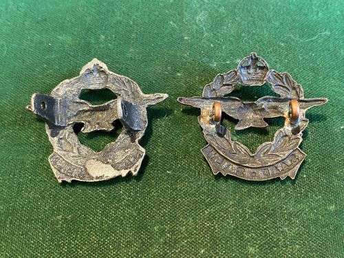 SAAF BLACKENED BRASS COLLAR BADGE PAIR-WORN 1930`S-1950`S-LUGS COMPLETE