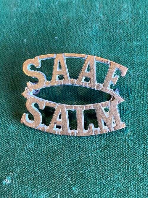 SAAF,BRASS TITLE-WORN 1940`S-1950`S-LUGS INTACT