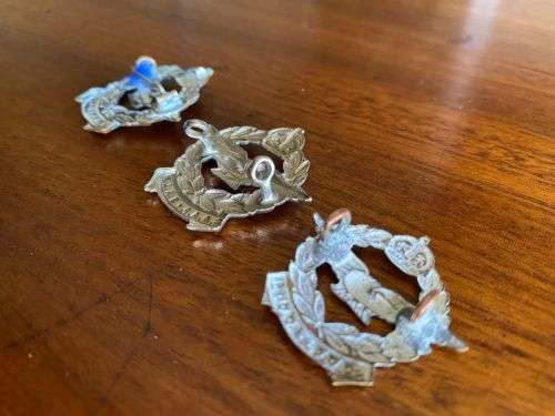 SAAF COLLAR BADGES-3 VARIATIONS 1X BRONZE,1X BRASS AND ONE WHITE METAL-LUGS COMPLETE